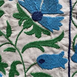 Blue & Green Embroidered Floral Textile